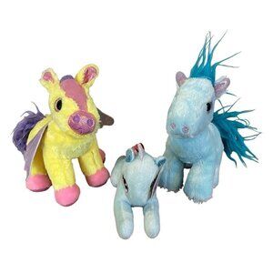 Winkeez Blue Unicorn Yellow Pegasus  Fuzzy Friends Blue Unicorn  "7 Lot Of 3